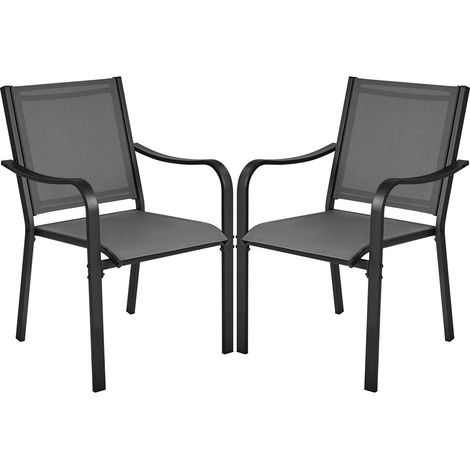 Yaheetech Set di Sedie da Esterno Impilabili con Schienale Braccioli Poltrona da Giardino in Tessuto Textilene per Terrazza Balcone Veranda Piscina Nero (1/5)