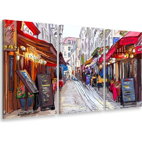 Tableau triptyque vie de scène parisienne à montmartre - 90x60 cm (1/5)