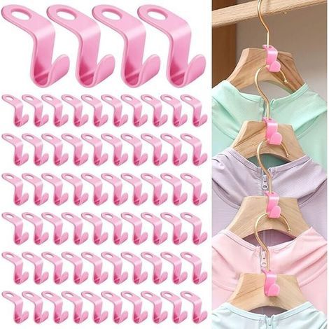 (Rosa) 64 pezzi Ganci appendiabiti, Ganci di collegamento per appendiabiti, Connettore per gancio appendiabiti, Mini appendiabiti a cascata, Risparmio di spazio negli armadi (1/4)