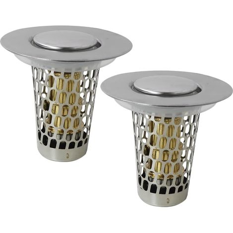 Set di 2 tappi per lavello, filtro universale per scarico a pavimento in acciaio inox, tappo universale per lavello con raccoglitore di capelli (1/5)