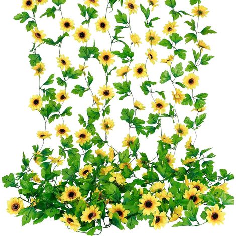 Guirlande de tournesols artificiels (8 pièces) de 18 m (60 pieds), en soie jaune avec feuilles vertes, idéale pour la décoration de chambre.-AquaForge (1/5)