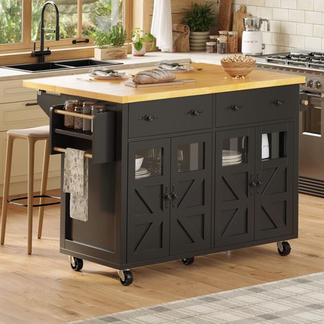 Mobile da cucina multifunzione con ampio spazio contenitivo, 140 x 73 x 93,5 cm, nero DESVIAE