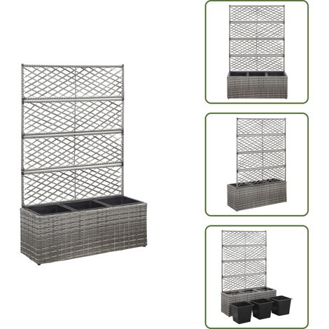 Letto esterno - vidaXL Letto Rialzato a Traliccio 3 Vasi 83x30x130cm Polyrattan Grigio - Polyrattan