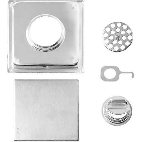 Caniveau de douche carré 15x15cm en acier inoxydable avec bande carrelée dissimulée (1/5)