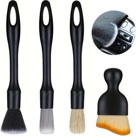Lot de 4 brosses de nettoyage de voiture pour intérieur et extérieur – Brosses professionnelles pour lavage de voiture, roues, tableau de bord, grilles d'aération, etc