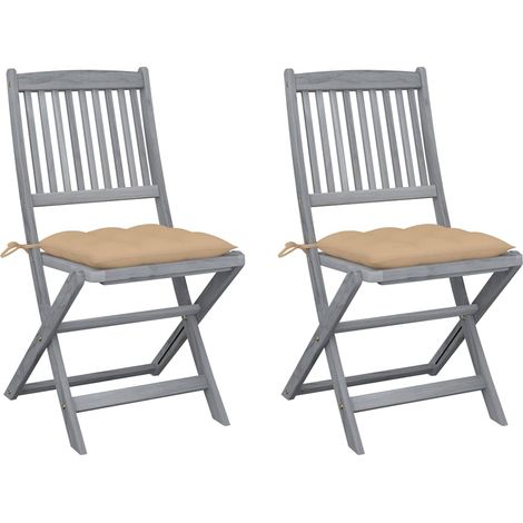 vidaXL Sillas plegables (2 unidades) con cojines, de madera maciza de acacia. (1/5)