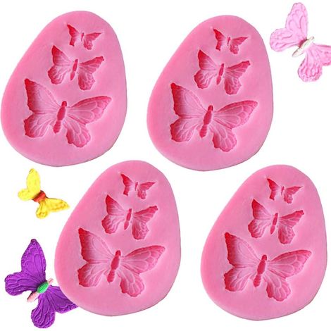 Moules à chocolat en silicone papillon, mini moules papillon pour fondant, gâteaux, bonbons et cupcakes, outil de décoration pour gâteaux faits maison et pâte polymère, lot de 4.