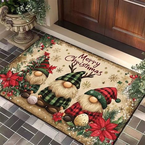 Tapis de Noël, 120x160cm rouge avec Père Noël et flocon de neige pour salon ou chambre à coucher,Style D (1/4)