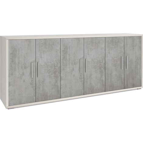 Mobile Basso 6 Ante 203x84x41 cm Ossido Bianco/Cemento