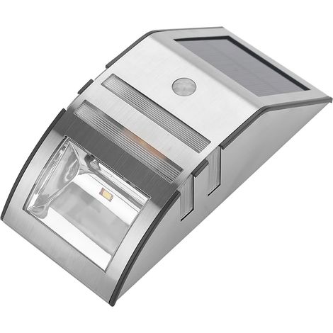 Solarbetriebene PIR-Bewegungsmelder-Wandleuchte mit 2 LEDs, Gartenbeleuchtung, silber/reinweiß (1/5)