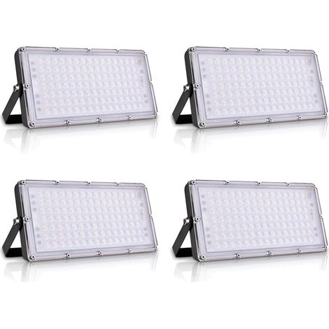 4 Pièces Projecteur Extérieur LED 100W 10000LM 3000K Blanc Chaud Lampe de Sécurité Imperméable IP65 Spot Extérieur pour Jardin Garage Couloir Terrasse Eclairage