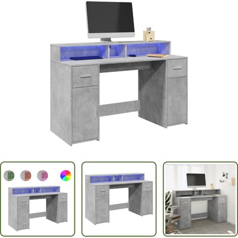LED-Beleuchtung - LED-Schreibtisch Betongrau 140x55x91 cm Holzwerkstoff (1/5)