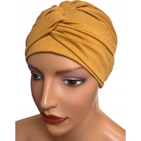 Turban couleur miel Sara, chapeau à volants sans motif, même après la chimiothérapie (1/5)