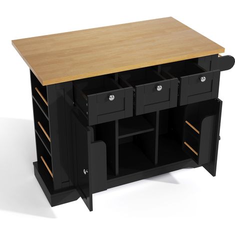 Isla de cocina móvil 132 cm MDF con tablero elevable, cajones y enchufes (1/5)