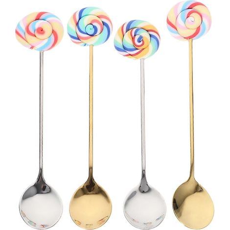 Set mit 4 Edelstahl-Rührlöffeln für Kaffee und Tee, ideal zum Dekorieren von Lollis. – 13,5 x 2,5 cm (1/4)