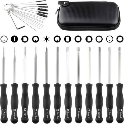 Ecleanfy - Ensemble de 12 tournevis de réglage de carburateur pour petites tronçonneuses/rotors/etc. à 2 temps, avec étui, brosse et kit de nettoyage. (1/5)