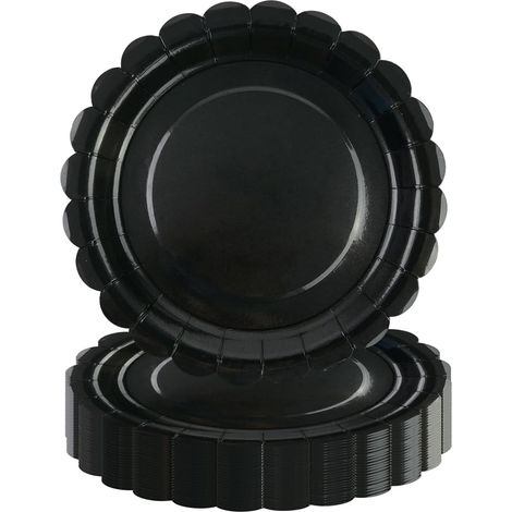 Assiette Carton Noir - 50 Pièces - 18 cm - Bords Festonnés - Jetable Résistant - Anniversaire Mariage (1/5)