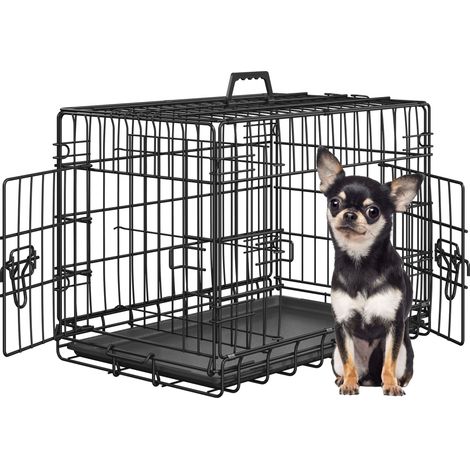 Yaheetech Gabbia per Cani Gatti Kennel in Metallo Cuccioli Pieghevole con Vassoio Rimovibile Doppia Porta e Divisorio Regolabile 61,5 × 41,5 × 47 cm Nero (1/5)