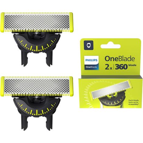 Kompatibel mit dem Philips OneBlade 360 – Ersatzscherkopf für den elektrischen Rasierer/Trimmer OneBlade, 2 x 360-Klingen, Teilenummern QP210 QP220 QP65 QP2520 QP2630 (1/5)