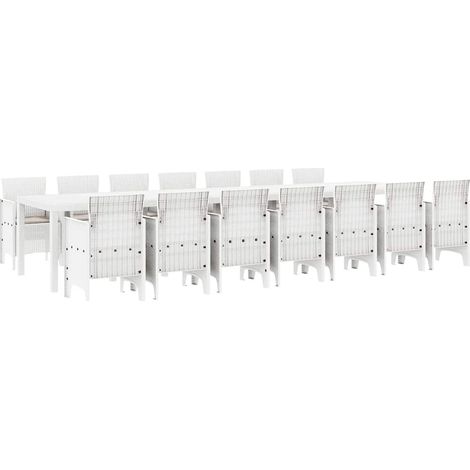 Maison Exclusive - Set da pranzo da giardino con cuscini 15 pz Bianco PP (1/5)