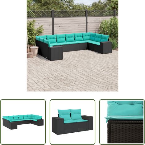 vidaXL Canapé en résine - Salon de jardin 10 pcs avec coussins noir résine tressée (1/5)