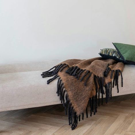 Plaid canapé marron - franges noires, 130x170 cm FALLON (1/2)