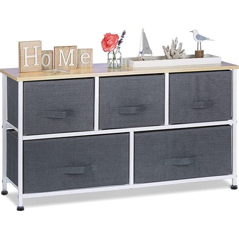 INILA - Meuble rangement commode 5 tiroirs boite tissu 100 cm GRIS