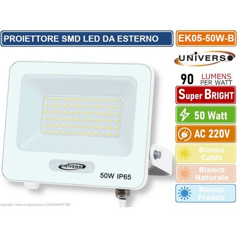 UNIVERSO EK05-50W-B FARO PROIETTORE SMD LED FLOODLIGHT 50W SLIM IP65 COLORE BIANCO - 3000K 4000K 6500K - Colore Luce:Bianco Naturale