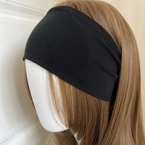 Bandeau de sport en tricot délicat - Élastique - Tissu en coton doux - Accessoires pour cheveux (noir) (1/5)