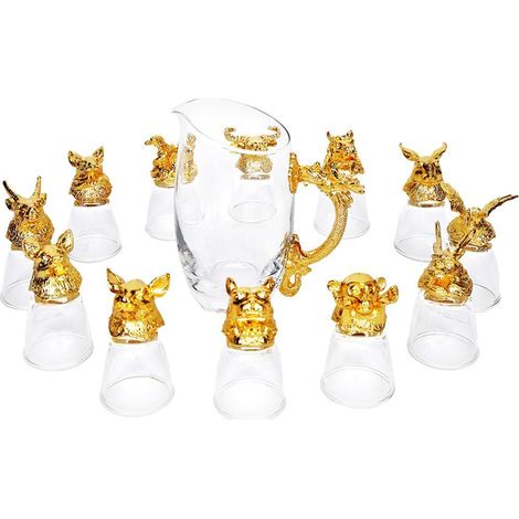 Jarra northix zodiaco chino vidrio dorado 12 vasos (1/3)