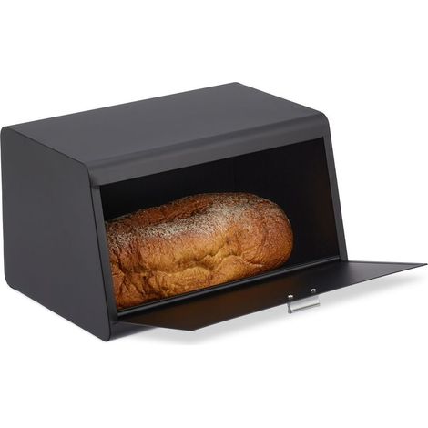 Relaxdays – Boîte à pain en acier inoxydable – Dimensions (H x L x P) : 20,5 x 34,5 x 23,5 cm – Idéale pour conserver viennoiseries et pain – Couvercle à charnière avec poignée (1/5)