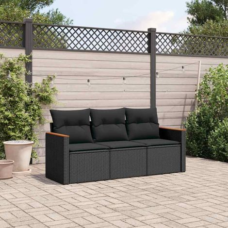 Salon de jardin 3 pièces modulable avec rangement, coussins noirs en résine tressée - PANGIVO (1/3)