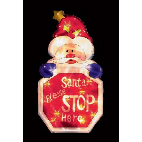 Christmas Window Light up Silhouette - Santa Please Stop Here - 24cm x 45cm
