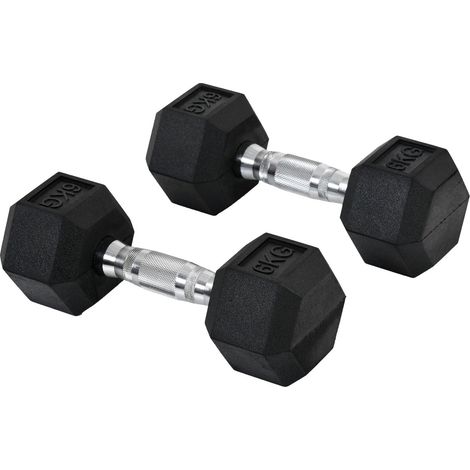 Hexagon Kurzhanteln 2Er Set, 2X6 Kg, Gusseisen Mit Gummiüberzug, Schwarz
