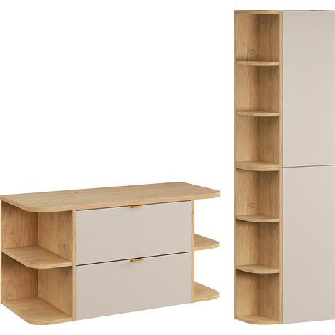 Conjunto mueble bajo lavabo 100cm y columna Azel Cachemira y Madera (1/4)