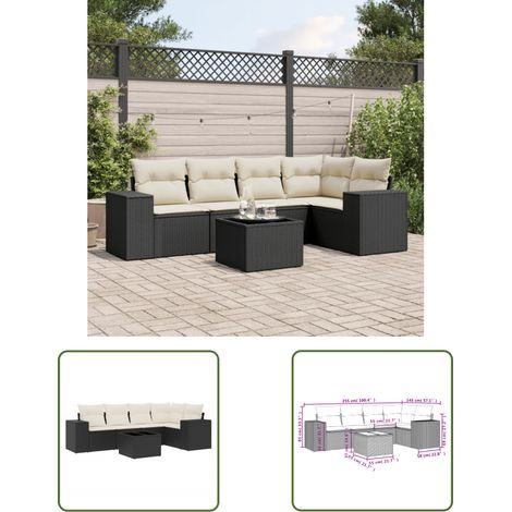 The Living Store 6-tlg. Garten-Sofagarnitur mit Kissen Schwarz Poly Rattan - Gartenmöbel - Esstischgarnituren - Outdoor Möbel - Rattan Gartenmöbel - Lounge Set (1/3)