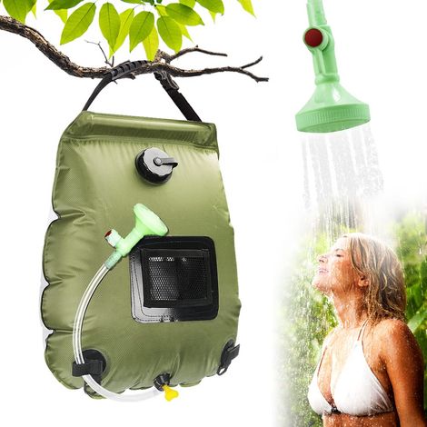 Sac de Douche Solaire Camping, 5 gallon/20L Solaire Sac de Douche Portable, Sac de Douche de Camping avec température Eau Chaude 45 ° C avec Pomme de Douche, pour extérieur Voyage Randonnée (1/5)