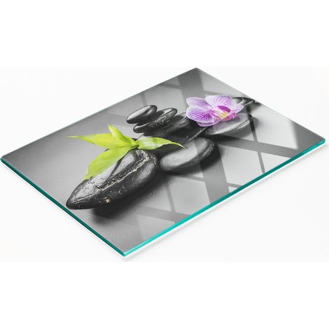 Tabla de cocina de vidrio duradera y elegante con diseño de piedra zen, 80x52 cm. (1/5)