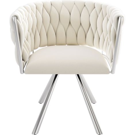 Set di 4 sedie da pranzo girevoli in velluto beige con struttura in metallo argento MODENUIT (1/5)