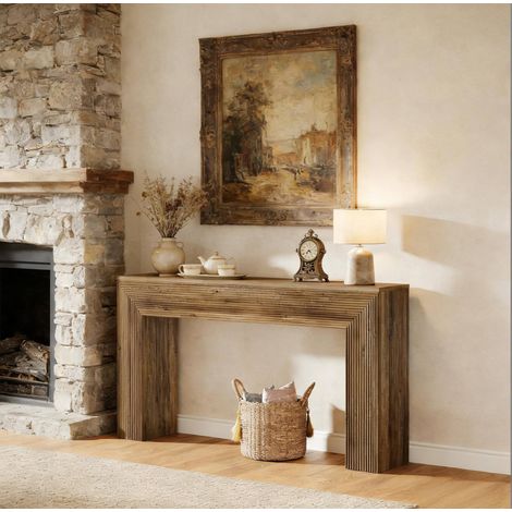 Tavolo consolle 160x30x85 cm marrone, stile rustico minimalista, struttura in MDF, MEUBLIV (1/5)