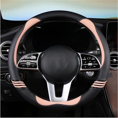 Coprivolante in pelle e fibra di carbonio, compatibile con i modelli Mercedes-Benz AMG, 38 cm, AC, CLA, E, GLA, GLC, GLE, SB e CLS (rosa). (1/5)