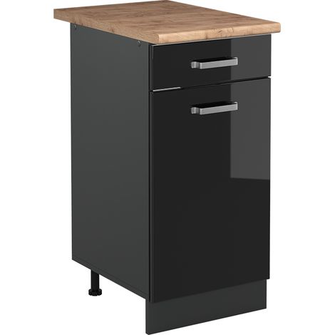 Küchenunterschrank R-Line, Schwarz Hochglanz/Anthrazit, 40 cm Arbeitsplatte Goldkraft Eiche, Vicco (1/5)
