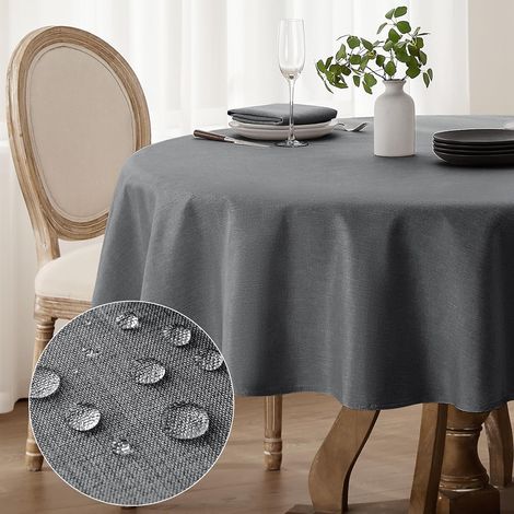 Runde Tischdecke Ø240 cm, fleckenabweisend, waschbarer Stoff in Leinenoptik, Tischdekoration für Geburtstage, Hochzeiten, Partys und Gärten (1/5)