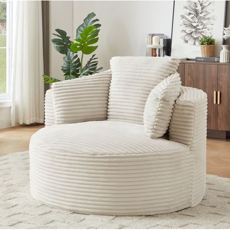 Sessel aus Cord Beige, rund mit gepolsterter Rückenlehne, komprimiert geliefert, ohne Montage (1/5)
