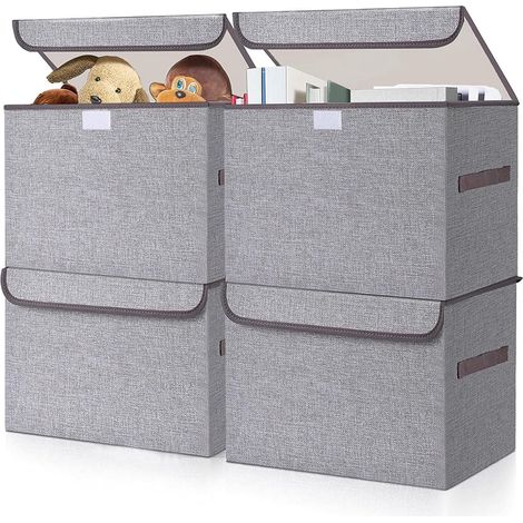 Scatola portaoggetti in tessuto - cestino portaoggetti pieghevole con coperchio, contenitore per vestiti, coperte, organizer per armadio - 382424 cm (1/5)