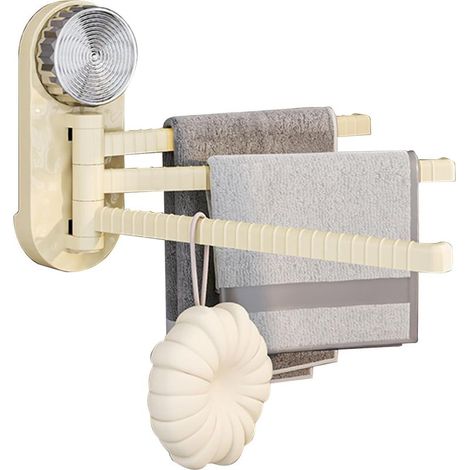 Porte-serviettes à trois bras, pivotant, ventouse puissante, convient pour salle de douche, balcon, 23x14x4 cm, blanc crème (1/5)