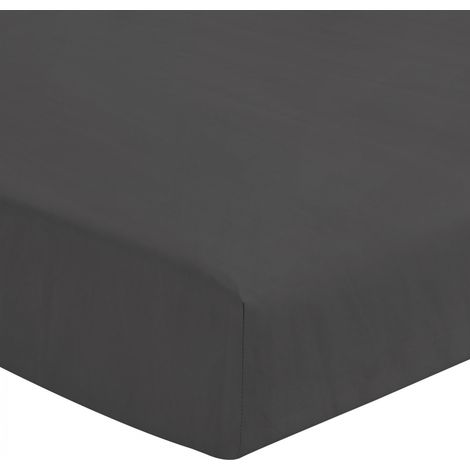 Drap housse uni coton 57 fils gris foncé 160x200 cm bonnet 30 cm