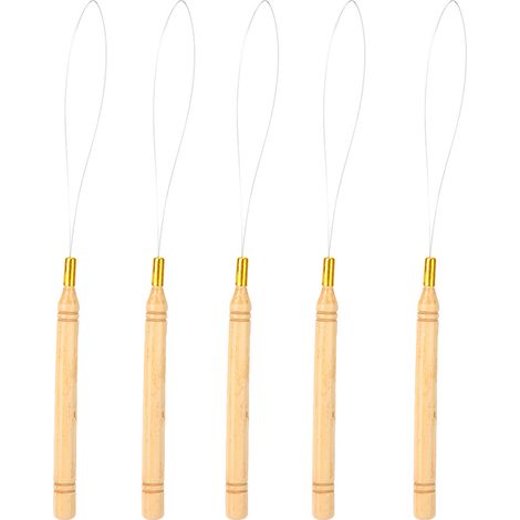 5 crochets en bois pour extensions capillaires, aiguille boucle, tige à fil, outil de tirage, lot de 5 (1/5)