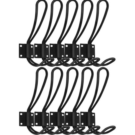 SABIR Double Plus Grand Rétro Porte Manteau Mural Noir Double Crochet Crochet en Alliage pour Bain Cuisine Porte-Manteau Patère Porte Manteau Murale Crochet de Manteau Rétro Avec Vis 10 Pièces (Black) (1/5)