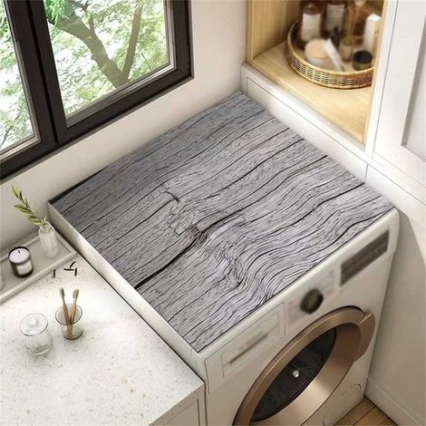 Tapis de lavage, 50 x 60 cm, housse pour machine à laver, universel, doux et de taille ajustable, convient aux machines à laver et aux sèche-linge, motif grain de bois gris. (1/2)